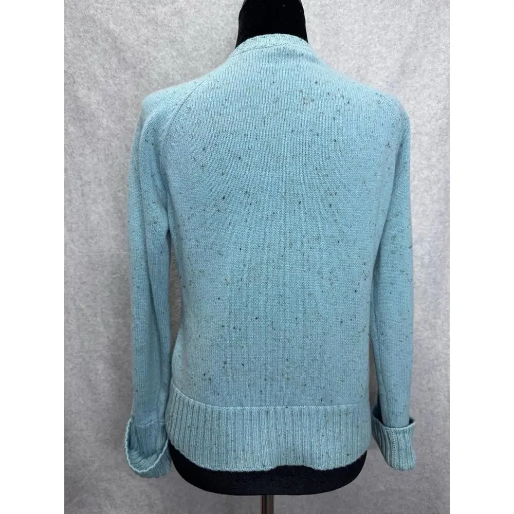 Kinross 100% Cashmere Speckled Teal V-neck woman's Sweater Medium Cottagecore